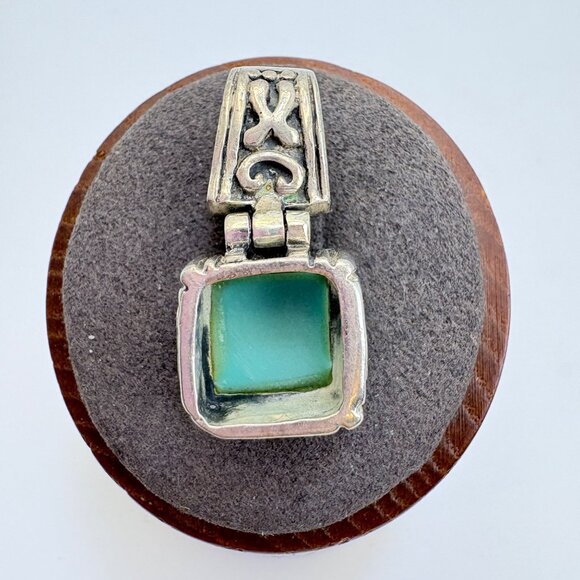 VTG Sterling Silver 925 Turquoise Bezel Set Scroll Pendant Size 1.25" Length - Picture 5 of 10